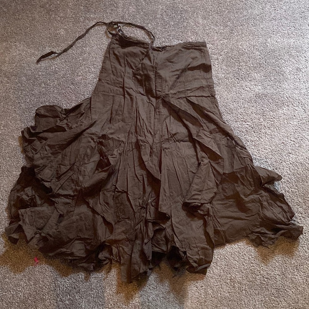 Brown western boho ankle skirt